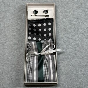DiBanGu Pocket Square Set w/ Cufflinks & Tie Clip & 2 Pocket Squares Gift Box